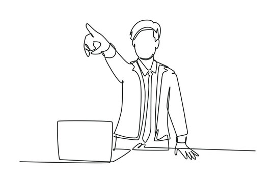 Single one line drawing young furious male manager pointed in his finger and drive away his sacked staff out of the room. Job dismissal concept. Continuous line draw design graphic vector illustration