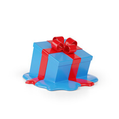 Melted gift box with bow isolated on white background. 3d illustration.