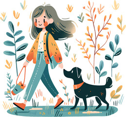 Walking with a dog in the park