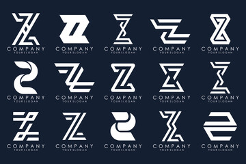 Set of abstract letter z logo design. icons for business of luxury elegant, simple with white color