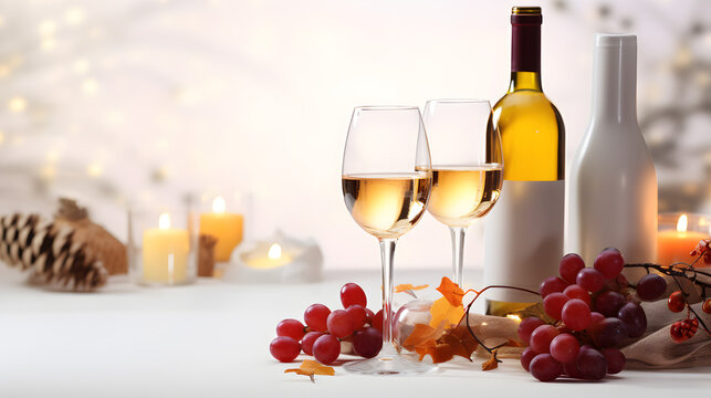 Free photo wine bottle, glass and grapes isolated on whiteRed and white wine in bottles and glass on the wooden table

