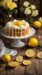 Lemonade cake placed on a rustic wooden table