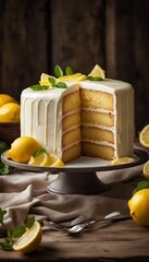 Lemonade cake placed on a rustic wooden table