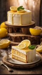 Lemonade cake placed on a rustic wooden table