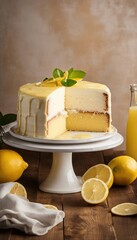Lemonade cake placed on a rustic wooden table