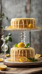 Lemonade cake placed on a rustic wooden table