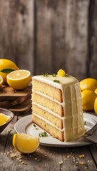 Lemonade cake placed on a rustic wooden table