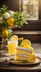 Lemonade cake placed on a rustic wooden table