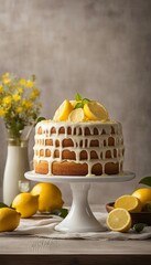 Lemonade cake placed on a rustic wooden table
