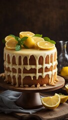 Lemonade cake placed on a rustic wooden table