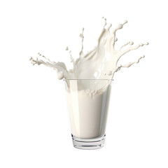 Glass of milk with splash isolated on transparent background