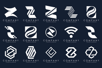Set of abstract letter z logo design. icons for business of luxury elegant, simple with white color - obrazy, fototapety, plakaty
