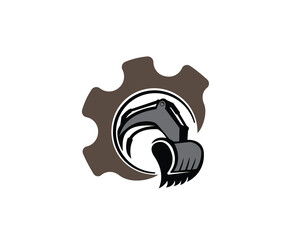 circle gear excavator machine automotive contractor Logo design vector template illustration inspiration