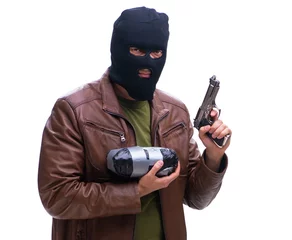 Poster Robber wearing balaclava isolated on white background © Elnur