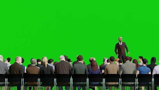 Senior Speaker Presenting with Crowd on Green Screen 3d Animation