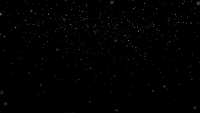 Real Snow, falling snow isolated on black background in 4K to be used for composing, motion graphics, Large and small snow snowflakes