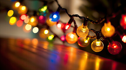 Enchanting Christmas garland bokeh lights making the night come alive with holiday magic. - obrazy, fototapety, plakaty