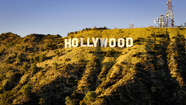 Hollywood sign aerial view - Los Angeles Drone footage - LOS ANGELES, USA - NOVEMBER 5, 2023