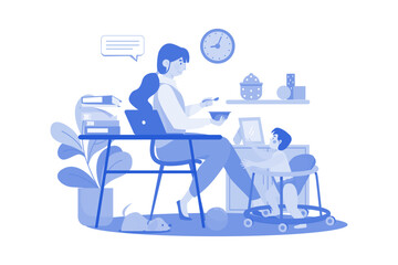 Fototapeta premium Working From Home With Handling Baby