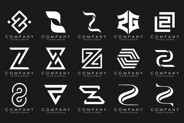 Set of abstract letter z logo design. icons for business of luxury elegant, simple with white color