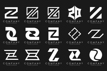 Set of abstract letter z logo design. icons for business of luxury elegant, simple with white color