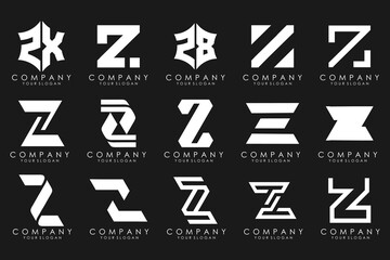 Set of abstract letter z logo design. icons for business of luxury elegant, simple with white color
