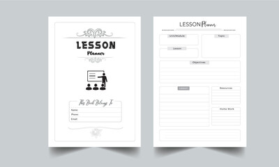 Fototapeta na wymiar Lesson Planner Template Design. Set of Minimalist Planners. Lesson Planner Template Design. Assignment Planner Template. Education Planner Template Design Set. Organizer & Schedule Planner with cover 