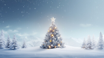 Fototapeta na wymiar christmas tree with snow Illustration of christmas tree in a snowy wonderland Christmas tree in the snow with bokeh background.