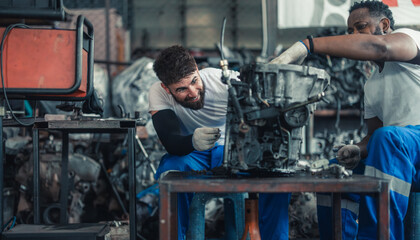 Car technician check engines, choose quality gear for precise repairs to ensure optimal performance