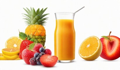 Fototapeta premium Freshly pressed Fruit vegetable juice smoothie with fruits veggie toppings from Generative AI