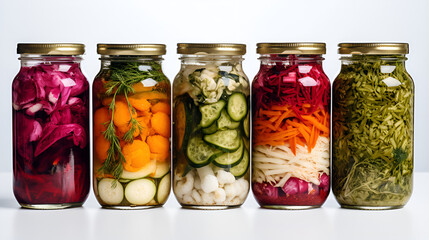 jars of pickled vegetables - obrazy, fototapety, plakaty