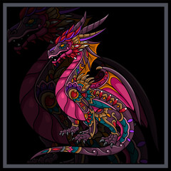 Colorful Dragon mandala arts isolated on black background