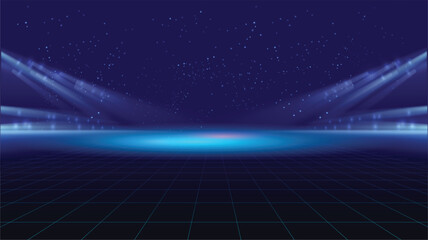 Abstract background stage hall with scenic lights of round futuristic technology user interface Blue vector lighting empty stage spotlight background.