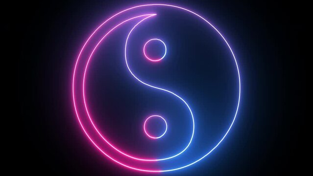 Hyperrealistic animated Neon yin yang symbol in trendy stylish colors. Futuristic technology - 4k