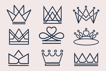Abstract minimal thin line crown icon set logo design vector illustration.