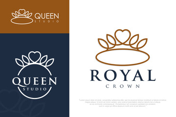 Crown icon set Logo design Vector .Creative royal king queen symbol.