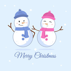 Cute couple snowman vector illustration, christmas and winter ornaments