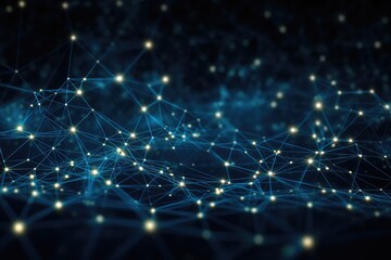 Abstract digital background with connecting dots and lines. Network connection structure. 3d rendering, Abstract digital background with binary code flowing through a network, AI Generated