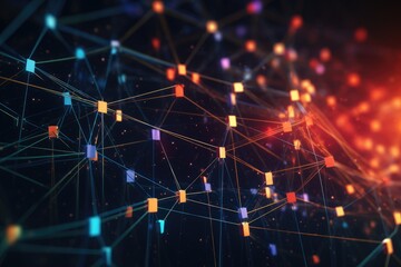 Abstract polygonal background with connecting dots and lines. 3d rendering, Abstract digital connections highlighting data and blockchain technology, AI Generated