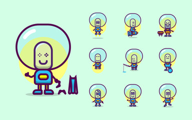 cute astronaut characters set