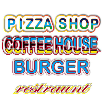 Editable text effect pizza logo 3d vintage style premium vector.Editable text effect coffee house logo 3d vintage style premium vector.Tea time. Vector typography quote. Cursive design text. 