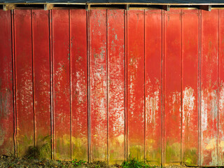 The side of a red barn in Durham, North Carolina