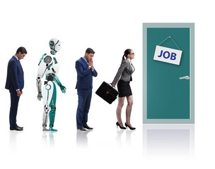 Woman man and robot competing for jobs
