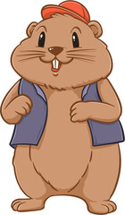 Cute groundhog woodchuck rodent. Happy groundhog day illustration