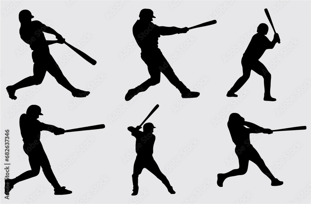 Wall mural set of baseball player silhouette. softball silhouette collection icon. baseball game tournament pos