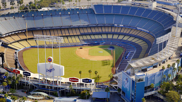 Dodgers Stadium Los Angeles from above - Los Angeles Drone footage - LOS ANGELES, USA - NOVEMBER 5, 2023