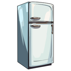 Refrigerator in cartoon style on transparent background, Refrigerator sticker design.