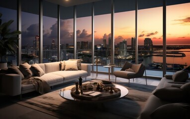 Modern penthouse situated in a downtown, showcase the luxury and contemporary design elements characteristic of the upscale urban space