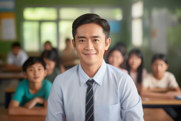 smiling thai male teacher in a class