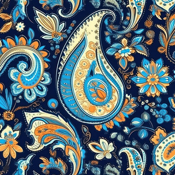  Indian paisley fabric pattern seamless and ornate 
